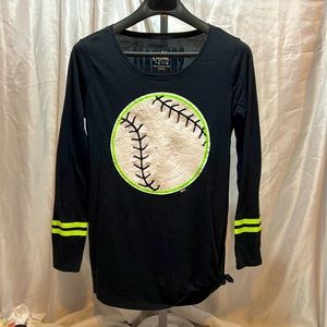 Justice Black and Lime Green Long Sleeve Sequin T-Shirt